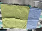 6 linnen servetten, 3 blauwe en 3 groene