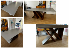 Eetkamertafel, grijs, hout, metaal, zwaar, 2 x 1 meter