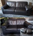 Lederen bankstel met 2 hockers/poefen