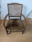 Vintage stoel met velours zitting en rieten achterkant