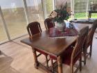 Antieke eettafel 160x90 met 4 mooi bekleedde eettafelstoelen