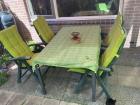 Tuinset, tafel en 4 stoelen met kussens