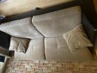 Bank met 2 leren stoeltjes bruin/ beige